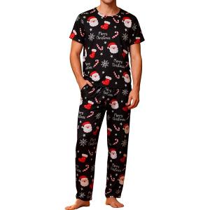 Christmas Pajama Set Long Sleeve Crewneck Top Elastic Waist Pants Sleepwear Loungewear
 Size L Men