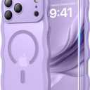 DOMAVER for iPhone 17 Pro Max Case Women Girls, 1X Screen Protector+1X Wrist Strap, [Compatible with MagSafe] [Full Camera Protection] Cute Wave Matte Phone Case for iPhone 17 Pro Max, Light Purple