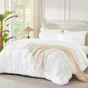 Andency Ruched White King Size Comforter Set, Shabby Chic Pleated Bedding Sets 3 Pieces, Lightweight Soft Boho Ruffle Bed Set for Girls, Kids, Women, All Season