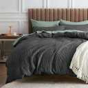 Bedsure Waffle Comforter Set King, Charcoal Soft Cotton Bedding, Waffle Weave Bed Set, 3 Pieces, 1 Comforter (104"x90") and 2 Pillow Shams, Premium Cotton Cover with Polyester Fill for All Seasons (06 - Charcoal)