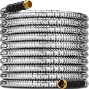130 ft Stainless Steel Garden Hose - 2025 Upgraded Metal Water Hoses with 3/4" Solid Brass Fitting, Extra Strength Materials - Lightweight,Ultra Flexible,Durable,Kink-Less Water Hoses For Yard Camper