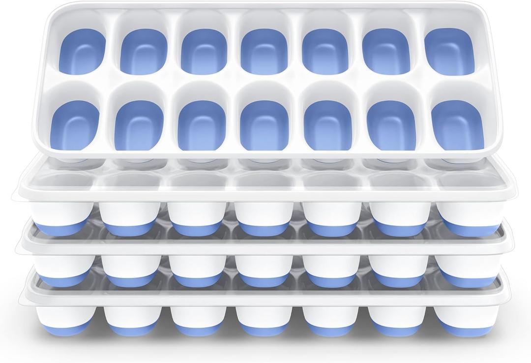 ChefAide Ice Cube Tray with Lid, 4 Packs 56 Cubes Durable Stackable Ice Cube Trays for Freezer with Removable Lids, Easy-Release Plastic & Silicone Ice Tray for Cocktail, Coffee