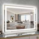 ROLOVE 31" x 22" Large Lighted Vanity Mirror with Lights, Dimmable 3 Modes, LED Makeup Mirror for Bathroom Dressing Room, Tabletop or Wall-Mounted, 10X Magnification, White