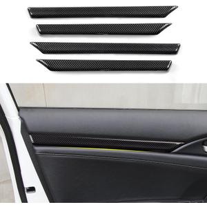 Front/Rear Doors Decor Strips Trim Decals for 2016-2021 Honda Civic 10th Gen Accessories ABS Carbon Fiber Stickers, Except for Sport/Hatchback/Touring, Black