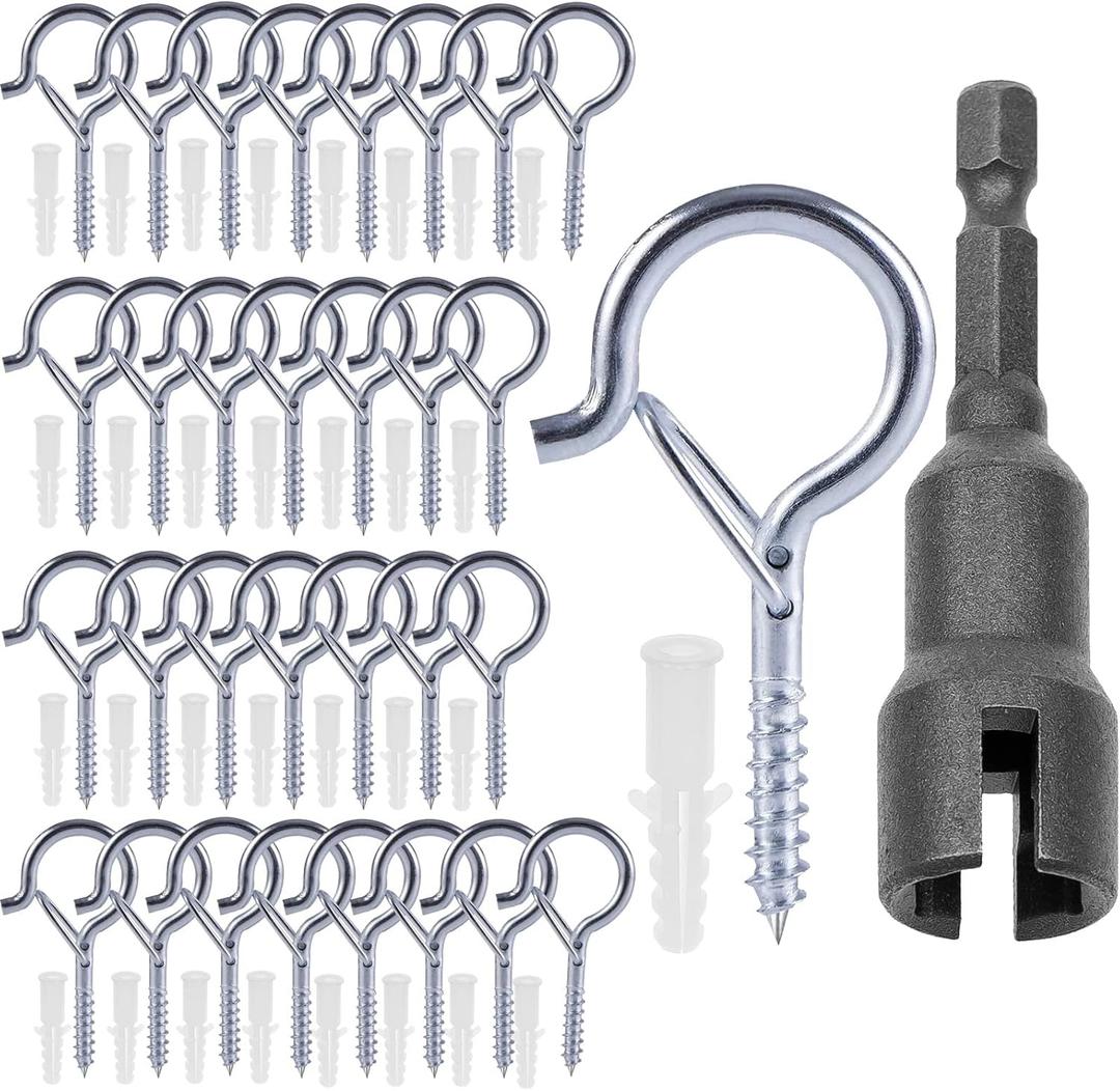 30 Pack String Light Hooks Outdoor Silver,2.2In Screw-in Hooks for String Lights,Q Hanger Hooks for Decoration Hanging