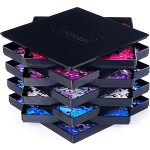 8 Puzzle Sorting Trays with Lid 8" x 8" - Jigsaw Puzzle Accessories Black Background Makes Pieces Stand Out to Better Sort Patterns, Shapes and Colors | for Puzzles Up to 1500 Pieces