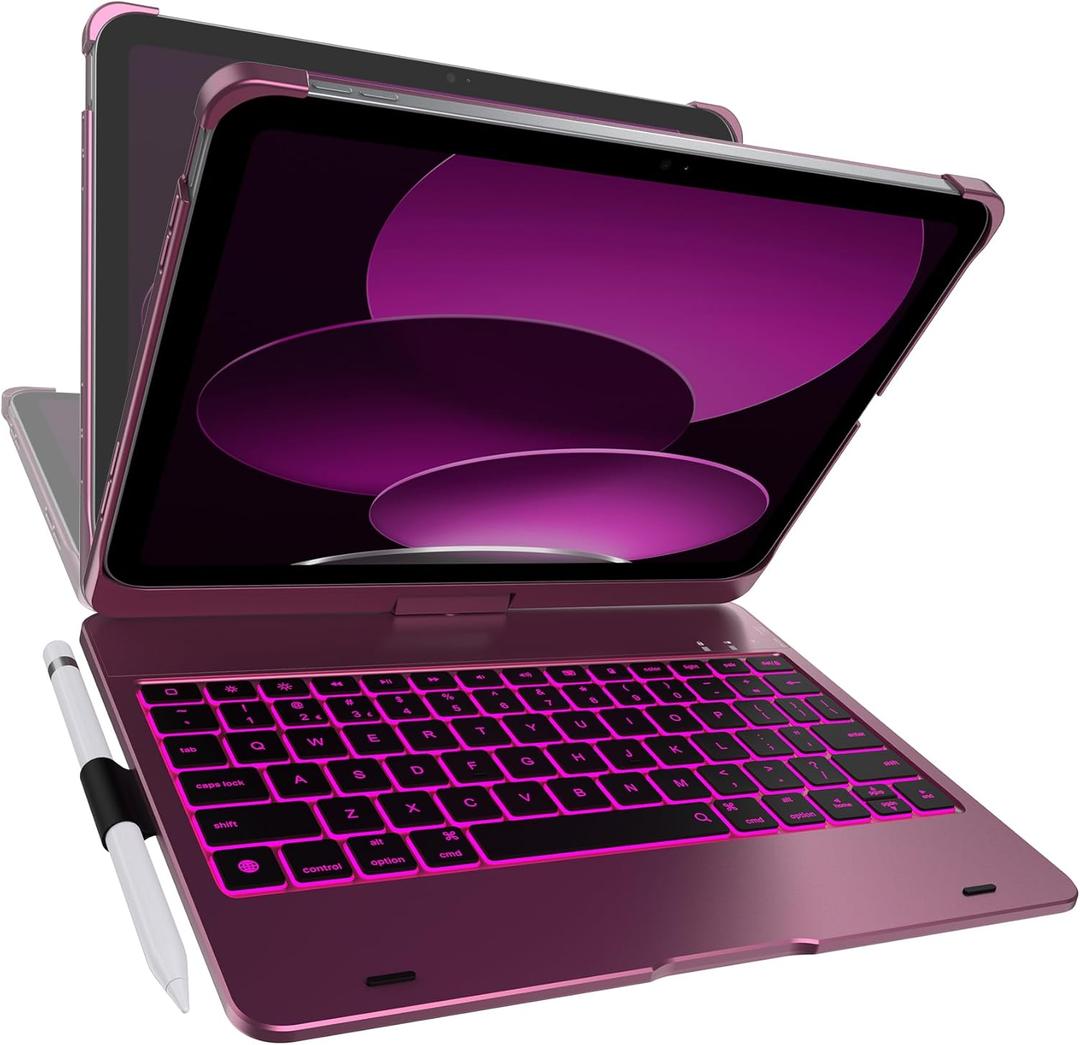 typecase Flexbook Keyboard Case for iPad 11th (A16, 2025) and iPad 10th Gen (10.9", 2022) – No Trackpad, 11-Color Backlight, 360° Rotatable, 7 Use Modes, Thin & Lightweight – Raspberry