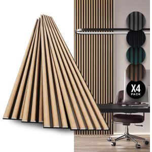 4-Pack Wood Slat Wall Panel  Velvet-Covered Wood Panels for Wall, Acoustic Panels for Interior Decor, Decorative Slat Paneling for Home, Office, Studio (Smoked Oak)
