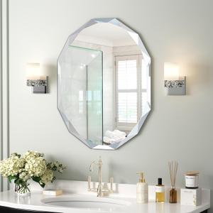 Silver Wall Mirror-Beveled Edge Frameless Mirror for Bathroom, Vanity, Bedroom, Rectangle Mirrors24X30inch