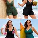 Plus Size Swim Romper Women One Piece Swimsuit Tummy Control Bathing Suit with Shorts Modest Full Coverage Swimwear (Black, M)