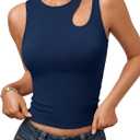 Avidlove Crop Tank Tops for Women Sexy Fitted Crew Neck Cut Out Tops Casual Y2K Basic Going Out Top Navy Blue