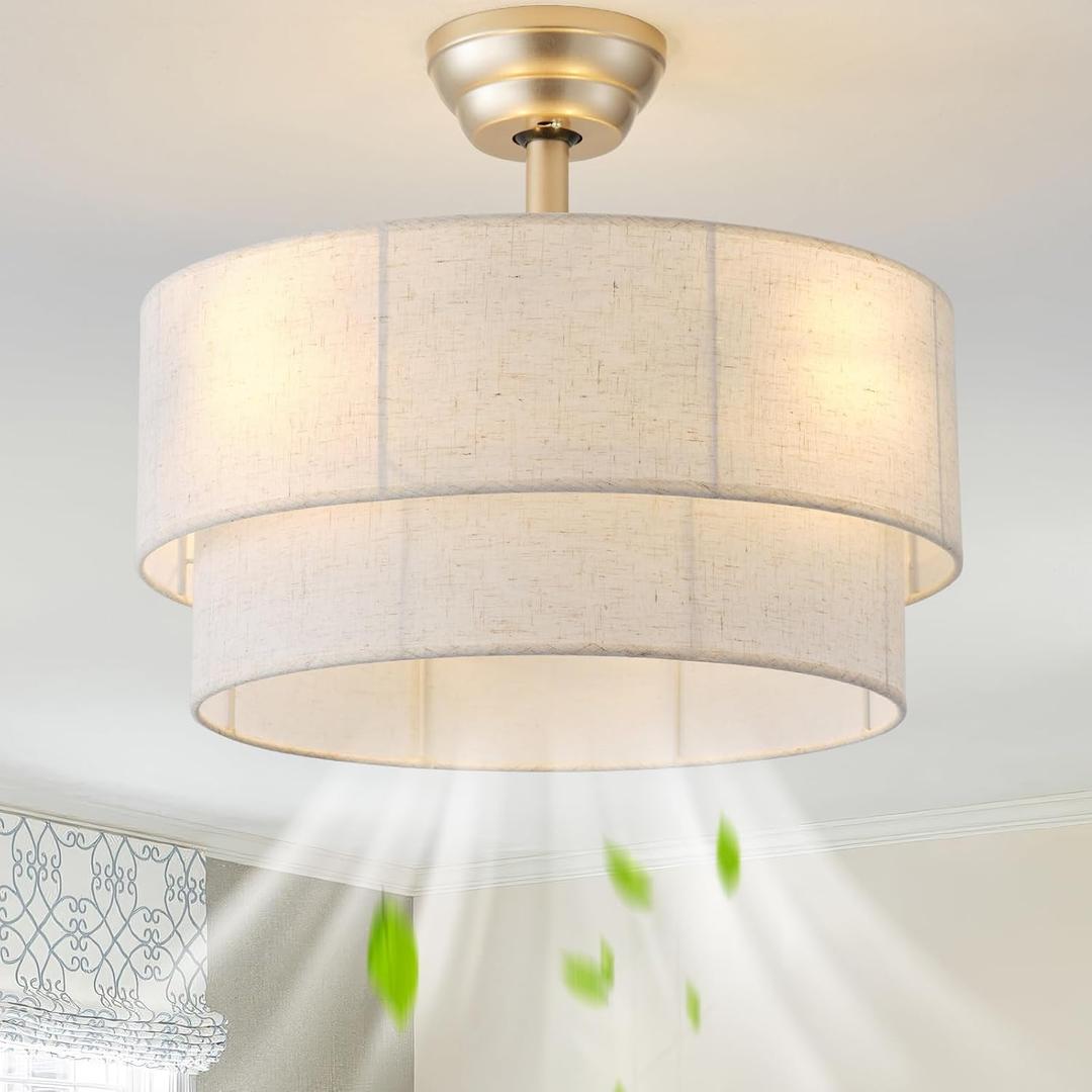 20" Boho Ceiling Fans with Lights, Coastal Fandelier Chandelier Ceiling Fan with Light Remote Control, Caged with 6 Speeds for Bedroom, Nursery (Beige)