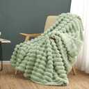 Cozy Bliss Faux Fur Throw Blanket for Couch, Cozy Warm Plush Striped Blanket for Sofa Bedroom Living Room, 50 * 60 Inches Sage Green