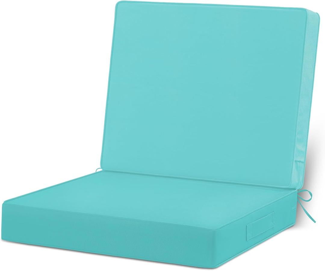 Cozyide 22x22 Outdoor Cushions for Patio Furniture, Waterproof Outdoor Chair Cushions with Non-Slip Ties and Handle, Washable Deep Seat Cushions for Outdoor Furniture with Removable Cover, Teal, 22x22x3