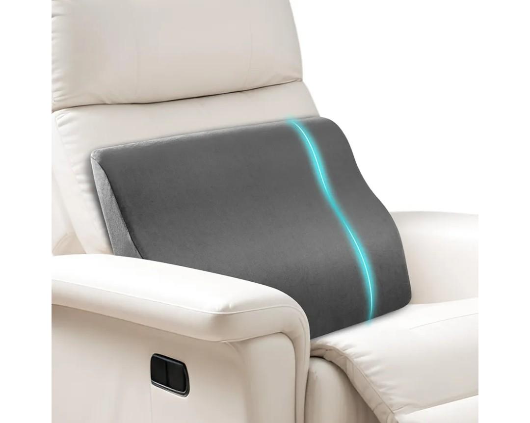 Lumbar Support Pillow for Recliner,Large Memory Foam Back Support Cushion for Sofa & Gaming Chair, Ergonomic Backrest Pillow for Elderly, Comfortable Couch Cushion with Machine Washable Cover,Gray