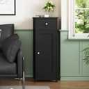 Iwell Bathroom Storage Cabinet, Small Bathroom Floor Cabinet with Drawer & Storage Shelf, Free-Standing Organizer Cabinets for Hallway/Living Room, Black