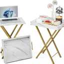 Folding TV Tray Tables, Set of 2 Side Table for Small Place, Snack Eating Tables at Couch, Folding Tables with Removable Serving Tray, Portable End Table Easy Assembly (White)