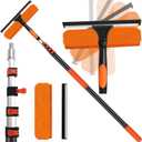 26FT High Window Cleaning Kit with Pole,2 in 1 Window Squeegee,5-20FT Professional Window Clean Pole Kit(2 Squeegee & 2 Microfibre Cloths),180Rotatable Squeegee for Indoor/Outdoor High Windows