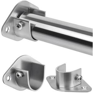 Closet Rod, 17 to 76 Inch Heavy Duty Adjustable Metal Clothing Rack for Hanging Clothes, Closet Poles for Wardrobes, Laundry, Durable Steel, Silver