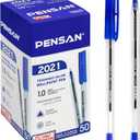 PENSAN Blue Ballpoint Pens,1.0 mm Medium Point, Blue Pens, Ergonomic Triangle Grip, 50-Count Pack of Bulk Pens