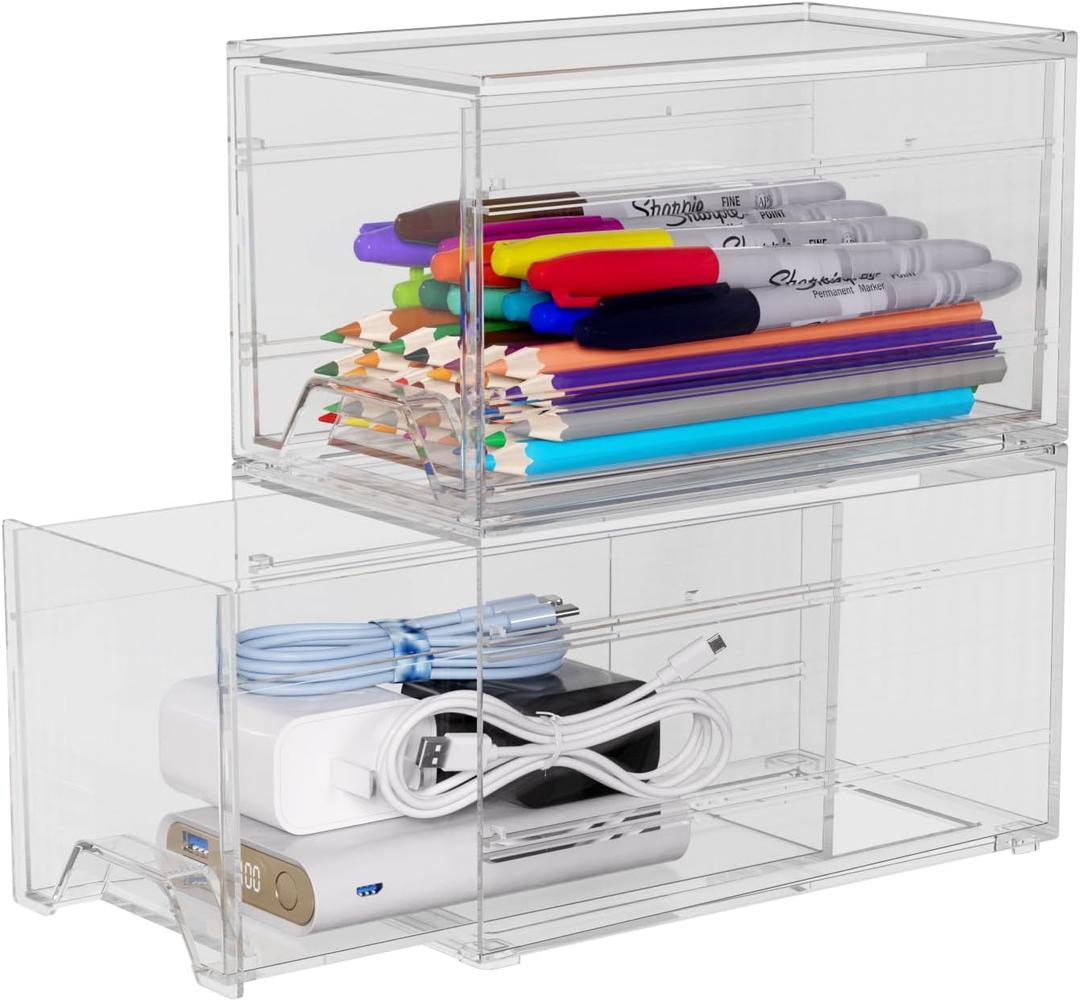 2 Pcs Organizer Drawer, Dustproof Desktop Office Supplies, Clear Desk Accessories