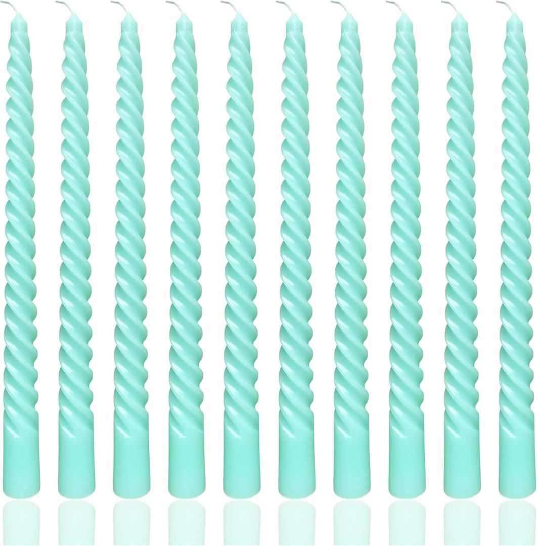 10 Inch Turquoise Green Taper Candle Set, 10 Pack Unscented Dripless Candlesticks for Family Dinner Parties Home Decoration Picnic