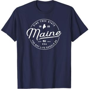 Maine T-Shirt, US State Travel Vacation Shirts ME USA Tees T-Shirt (Small, Navy Blue)