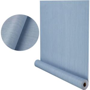 Light Blue Grasscloth Wallpaper Peel and Stick, Textured Adhesive Countertop & Cabinets Fabric Contact Paper,23.6 in x 394 in(32.8 ft), Removable Wallpaper for Furniture