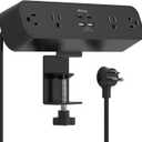 PD40W Desk Clamp Power Strip, Desktop Mount Surge Protector, Fast Charging Station, 5Ft Extension Cord Desk Mount Shelf with 4 Outlets 4 USB Ports (2 USB C), Home Office Accessories Essentials, Black