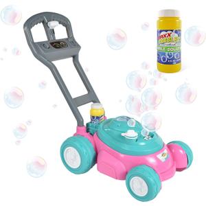 Sunny Days Entertainment Maxx Bubbles Deluxe Bubble Lawn Mower Toy Includes 4oz Bubble Solution | Outdoor Bubble Machine for Kids | Easy to Use, No Batteries Required, Pink