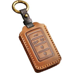 Leather Key Fob Cover for Jeep 2021-2024 Grand Cherokee L Grand Wagoneer Key Case Protector keychain Smart Key Holder Brown