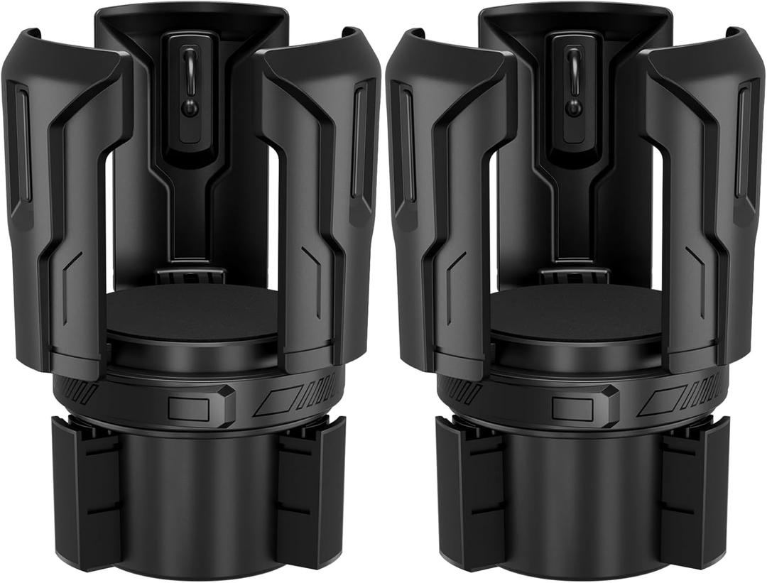 Cup Holder Expander (Adjustable Holder & Base, Auto-Fit Hold, One Button Open), Car Cup Holder Expander for Yeti, Hydro Flask, Nalgene, Owala, Bottles in 2.6"- 4.8" (Black, 2 Pack)