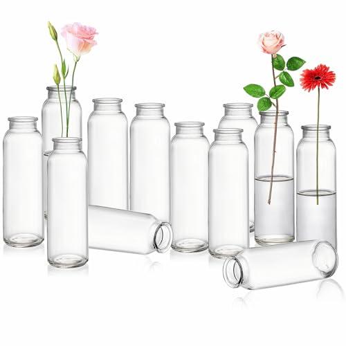 Lyellfe Set of 12 Glass Bud Vase, Clear Vases for Flowers, Small Vintage Floral Vase in Bulk for Centerpieces, Office, Dinning Table, Wedding Reception