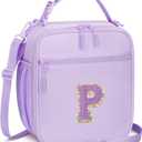 Initial Insulated Lunch Bag for Girls Kids, Back to School Gift, Reusable Leak-proof Lunch Box with Adjustable Strap for School Daycare Travel Picnic (Purple,P)