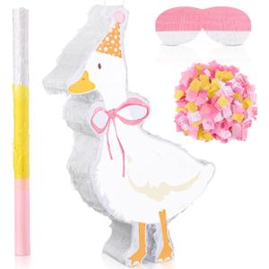 One Silly Goose Birthday Party Decor Piata with Stick, Blindfold and Confetti for Pink Silly Goose Theme Birthday Party Baby Shower Nursery Decorations Gifts