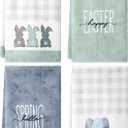 Macarrie 4 Pcs Watercolor Easter Kitchen Towels,Easter Egg Bunny Rabbit Dish Towel,17x26 Inch Bathroom Hand Towel,Absorbent Rustic Spring Tea Towel for Kitchen Bath Decor(Blue and Green,Plaid)