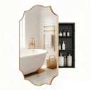 VIWILII Gold Scalloped Edge Vintage Medicine Cabinet Mirror, Decorative Bathroom Storage Cabinet with 2 Adjustable Shelves, Recessed or Surface Mount (Brushed Gold, 24x32)