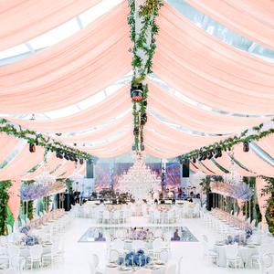 6 Panels Blush Pink Ceiling Drapes for Wedding Ceiling Drapes 5ftx30ft Wedding Arch Draping Fabric Sheer Curtains Voile Chiffon Drapery Draping Wedding Ceiling Decorations for Party Ceremony Stage, 60"W x 360"L