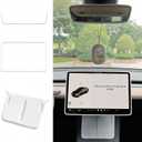 Tesla Model 3 Model Y Accessories of Screen Protector Frame + Center Console Wireless Charging Silicone Pad + Interior Rear View Mirror Cover 3pcs 3in1 (White)