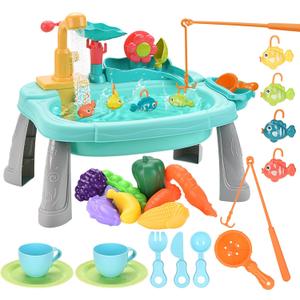 Play Sink with Running Water, Toddler Kitchen Play Sink, Mini Water Sensory Table for Kids Toddlers Baby with Electric Faucet, Bathroom Sink Pretend Toys Sets Dishwasher Real Working Water Girls Boys
