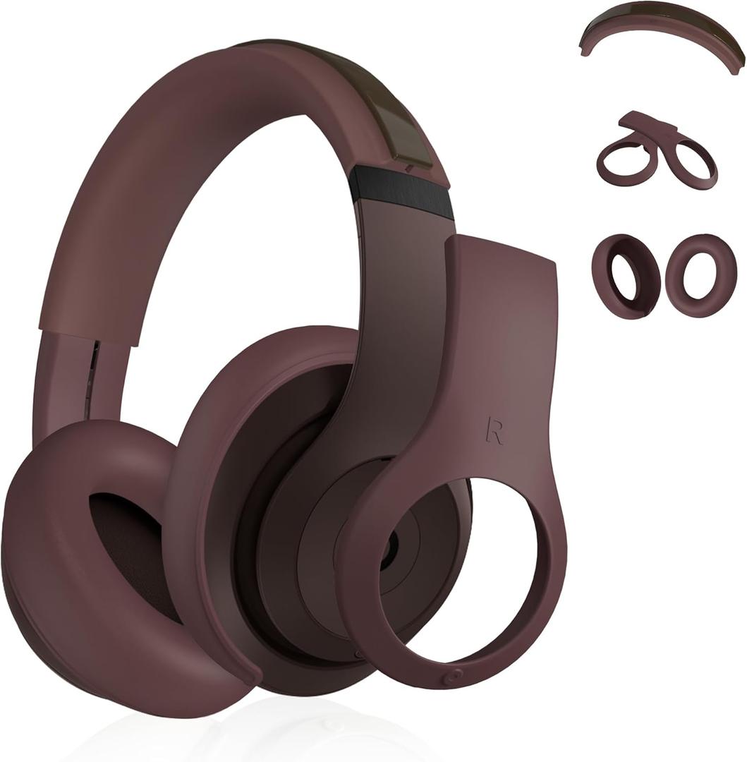 3 in 1 Silicone Case for Beats Studio Pro, Anti-Scratch Ear Pad Case Cover Shell Headband Accessories Soft Silicone Skin Protector for Beats Studio Pro (Brown)