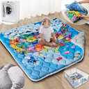 Baby Play Mat, 50x50 Playpen Mat with Super Soft Touch, Thick Activity Mat with Upgraded Anti-Slip Bottom, Machine Washable Crawling Mat for Floor & Picnic (Map)