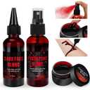 3PCS Halloween Fake Blood Kit, 2.03oz Fake Blood Spray and 2.03oz Dripping Blood and 1.06oz Coagulated Gel Blood, Realistic Washable Fake Blood Makeup for Zombie Vampire Monster Cosplay & Dress Up