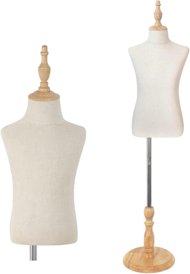 Kids Mannequin Body,Child Dress Form with Wood Stand,Adjustable Girl and boy Dress Form for Apparel Scarf Window Shop Display, 10-11 Years Old