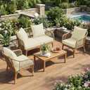LAGRATY Outdoor Chair Cushions for Patio Furniture24" x 24" Deep Seat Cushions with Backrest for Couch Sofa Chair - Waterproof Fade-Resistant Patio Cushion (Set of 4,Beige)