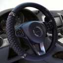 Soft Leather Car Steering Wheel Cover, Universal 15 Inch Colorful Rhinestones Anti-Slip Elastic Steering Wheel Covers for Most Cars, Sparkly Crystal Diamond for Women Girls (Black)