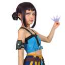 FantaLook Short Black Purple Cosplay Wig with 2 Buns for Halloween Party Costume Small Size