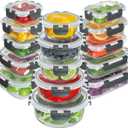 BAYZZ 30 Piece Glass Food Storage Containers Set, Glass Meal Prep Containers with Lids, Airtight Lunch Box, BPA-Free, Microwave, Freezer & Dishwasher Safe (Gray)