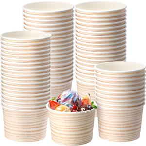 50 Pack Rustic Wood Ice Cream Cups 9 oz Wood Grain Disposable Dessert Bowls Paper Soup Bowls Vintage Snack Cup for Hot or Cold Food Western Themed Birthday Camping Baby Shower Party Supplies (Khaki)