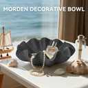 Scalloped Decorative Bowl Home Decor - 12.6" Modern Handicraft Large Shell Ruffle Decorative Fruit Bowl for Kitchen Counter, Chic Key Tray for Entryway Table, Starry Black